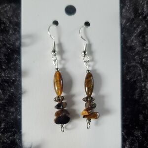 Elegant Tigers Eye Stone Dangle Earrings